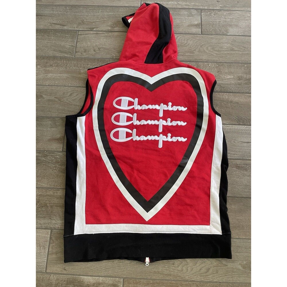 Champion Men's Oversized Sleeveless Hoodie Jacket Sweatshirt Full Zip Sz. M Red